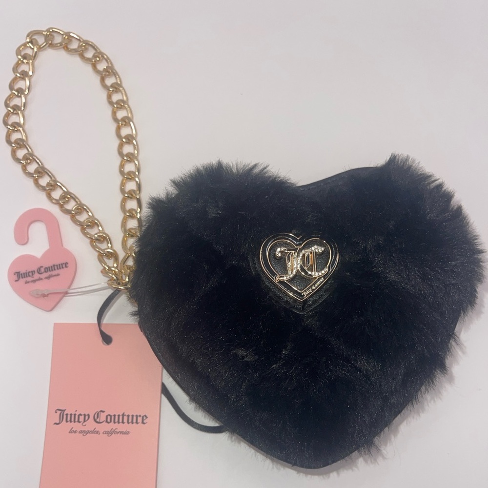 Juicy Couture Black Heart Coin Purse with Gold Chain